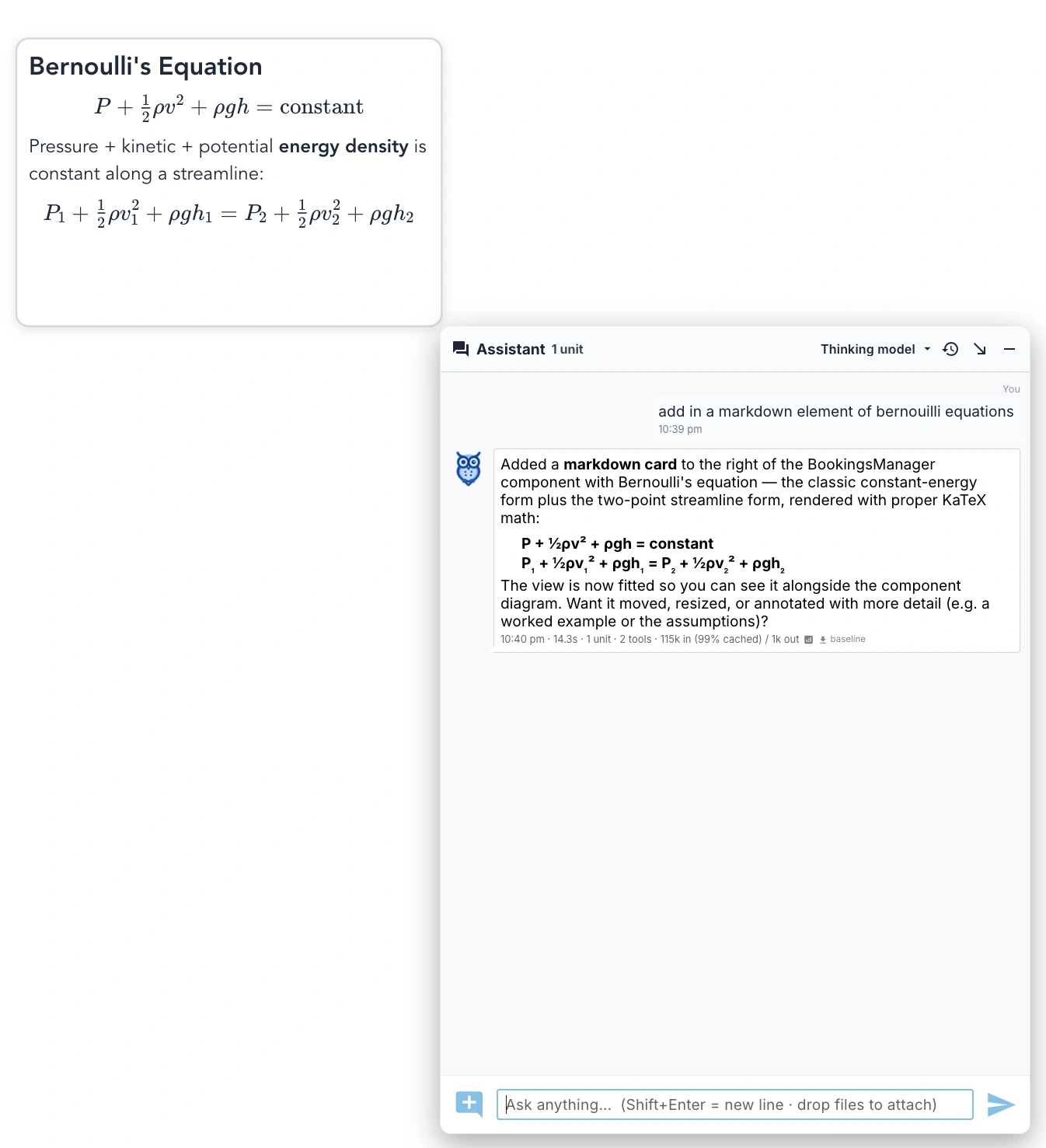 AI-generated diagram with rich Markdown notes and KaTeX equations on the canvas